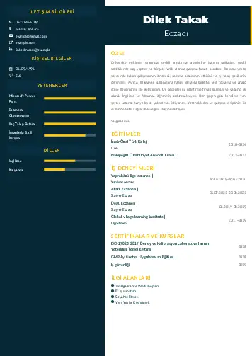 Eczacı CV Örnekleri cv indir